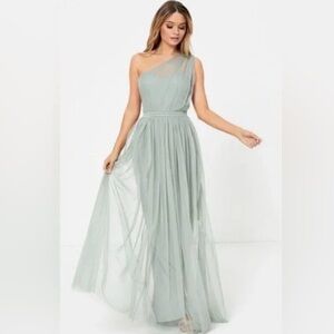 Anaya with love One-Shoulder Maxi dress Tulle Gown in Sage Green Size 4 EUC